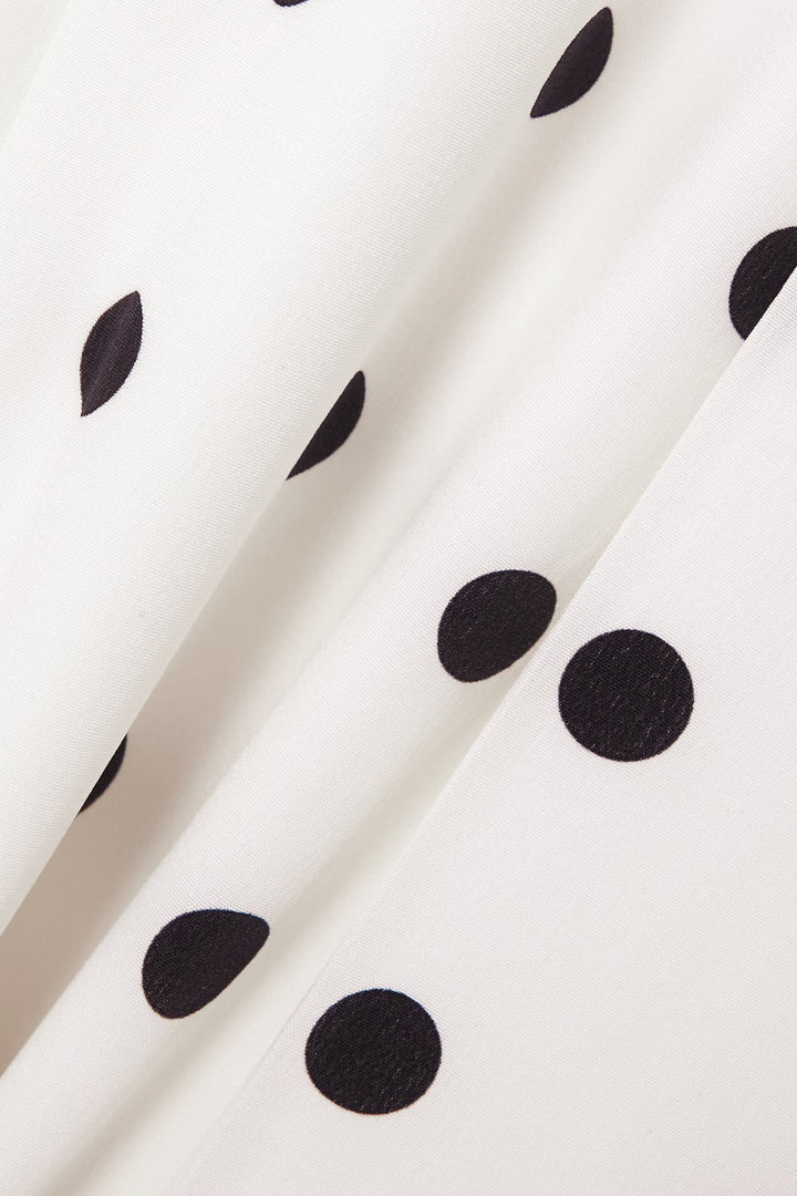 WHITE POLKA DOT JUMPSUIT - HIGH-COLLAR ELEGANCE