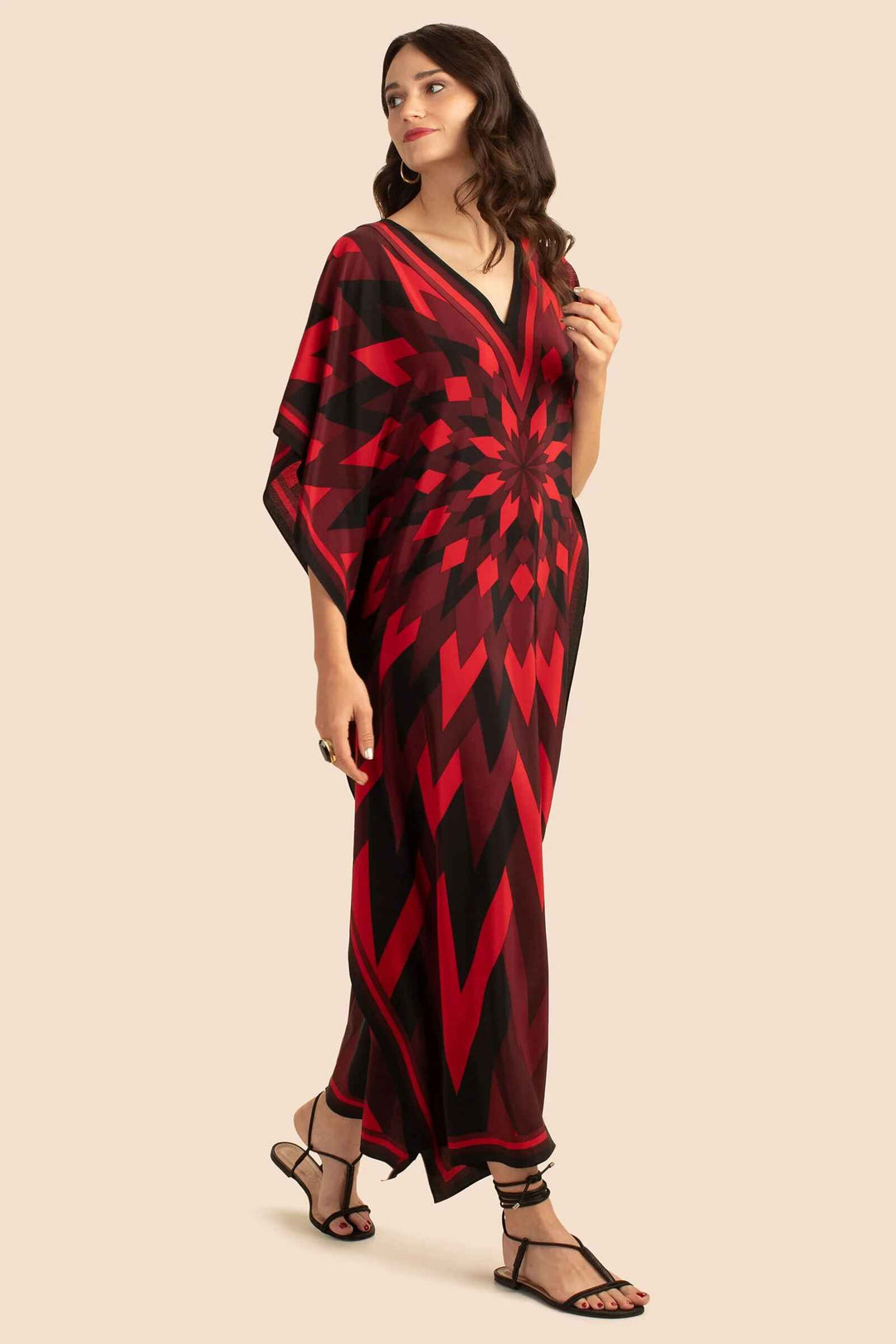 RUBY RADIANCE: RED GEOMETRIC ELEGANCE KAFTAN