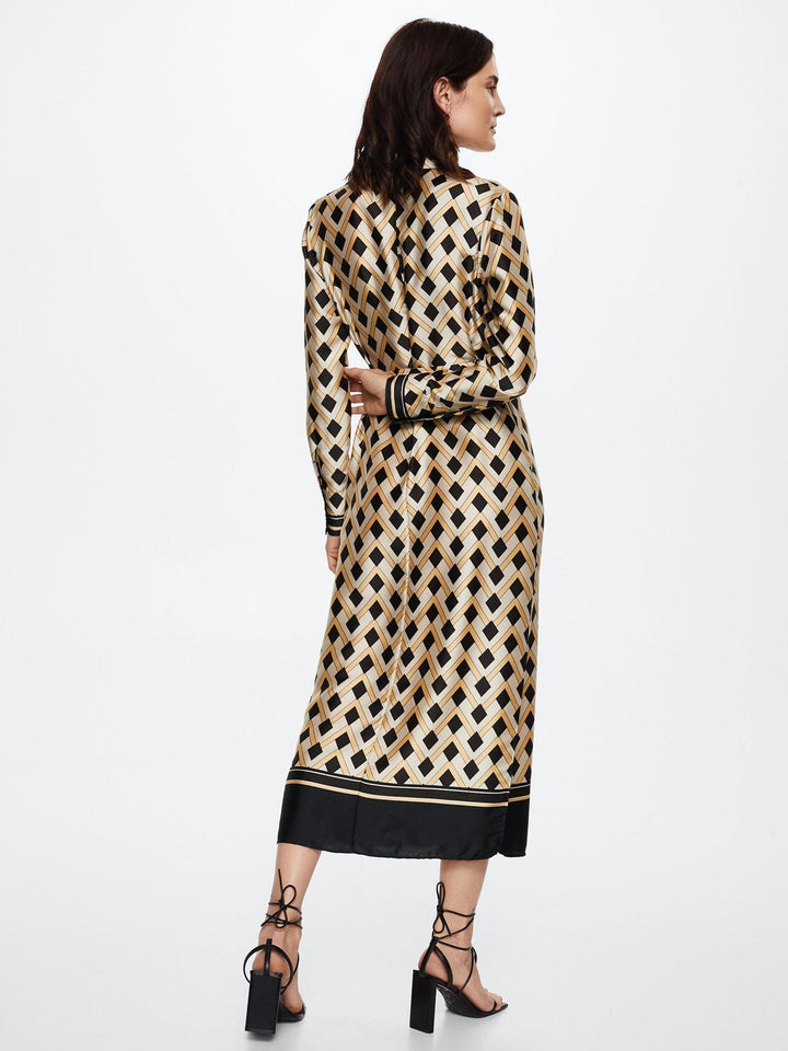 GEOMETRIC GOLD & BLACK BELTED SHIRT DRESS