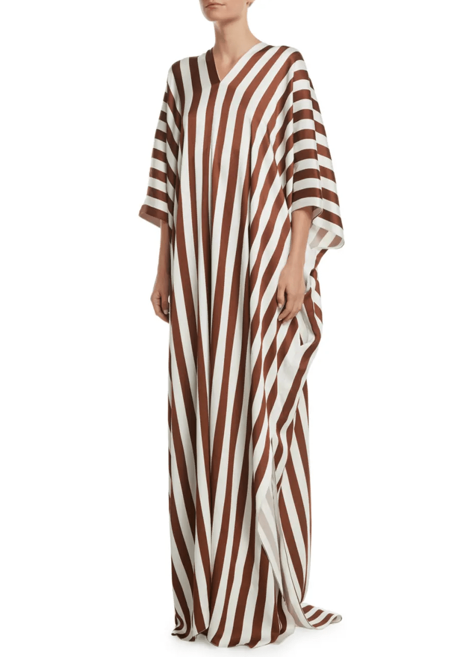 COCOA STRIPE ELEGANCE: SOFT SILK GEOMETRIC KAFTAN