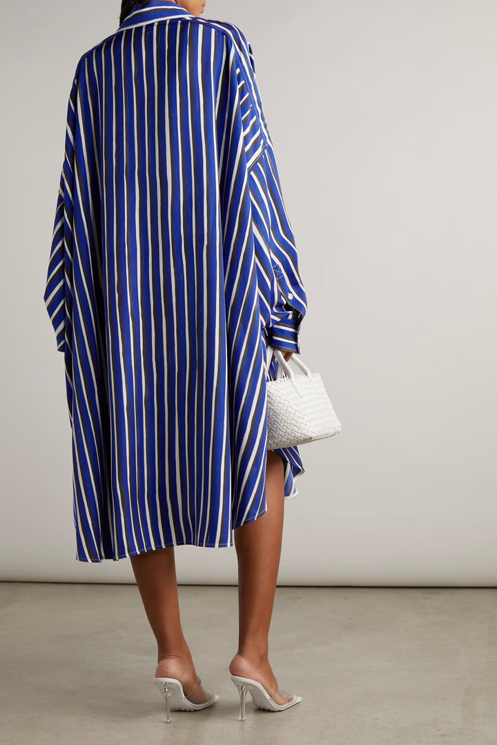 BLUE STRIPES BLISS: SHIRT DRESS WITH KIMONO SLEEVES