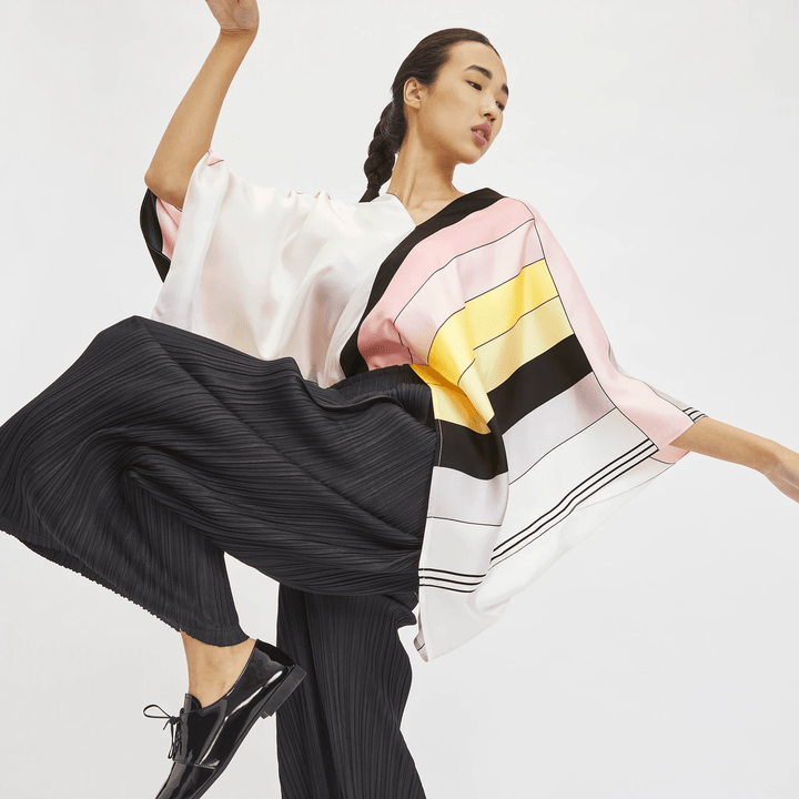 LUSTROUS NOIR GEOMETRIC: V-NECK SILK CO-ORD SET