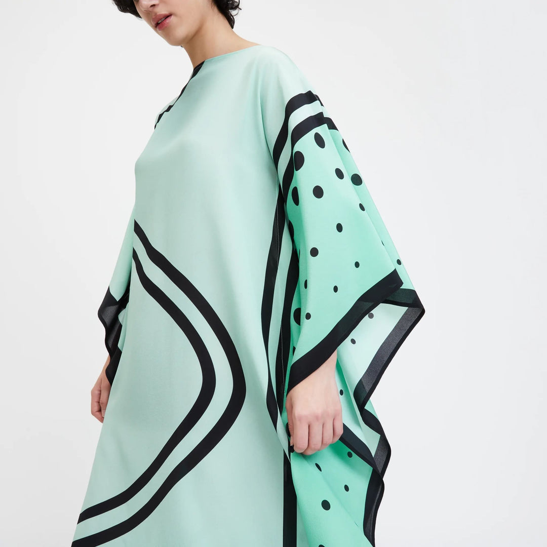 MINT FRESHNESS: ABSTRACT BOAT NECK KAFTAN FOR WOMEN