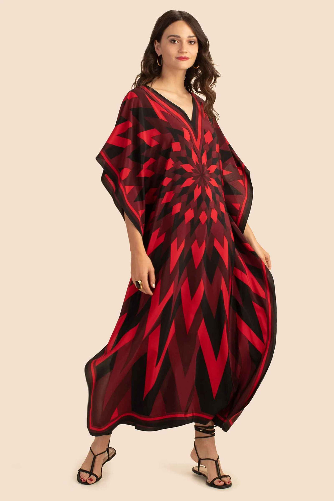 RUBY RADIANCE: RED GEOMETRIC ELEGANCE KAFTAN