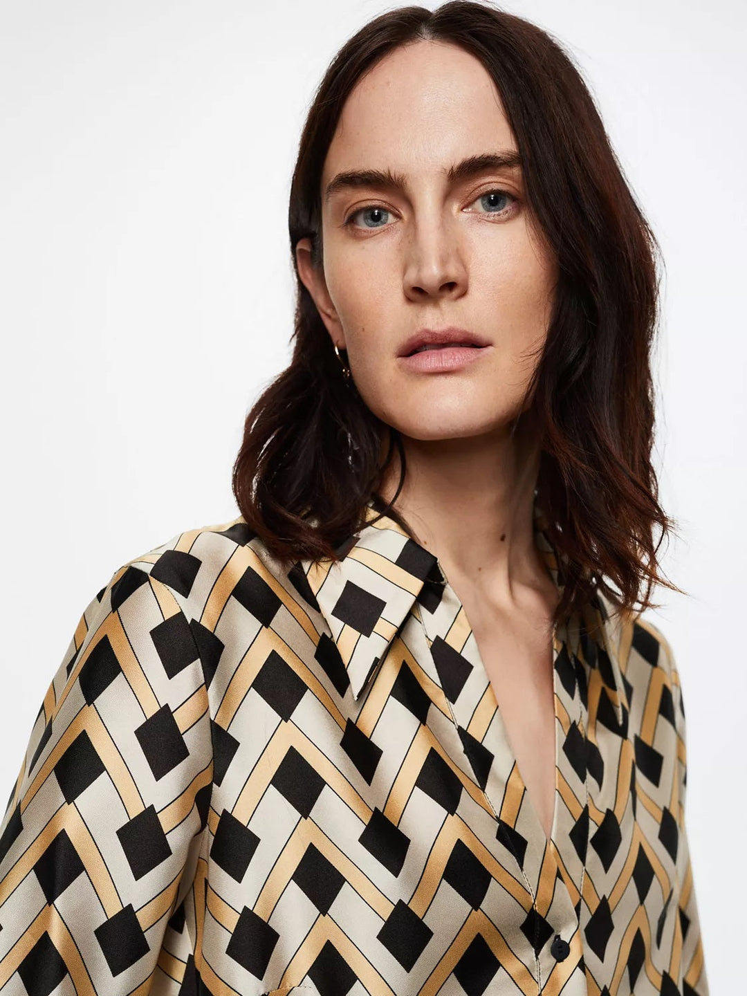 GEOMETRIC GOLD & BLACK BELTED SHIRT DRESS