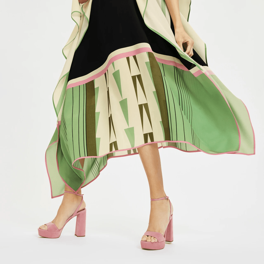 GLAMOUR GRID: SILK GEOMETRIC PRINT KAFTAN