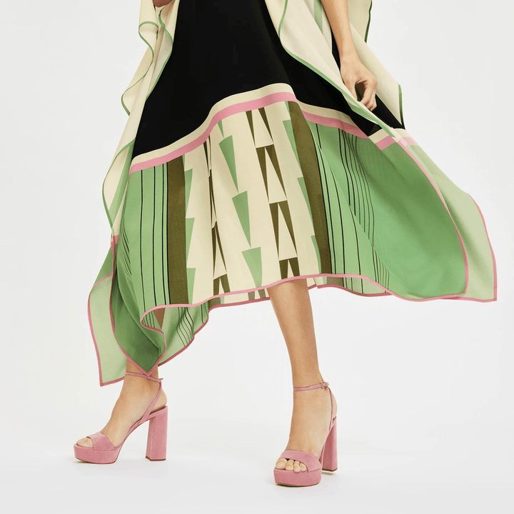 GLAMOUR GRID: SILK GEOMETRIC PRINT KAFTAN