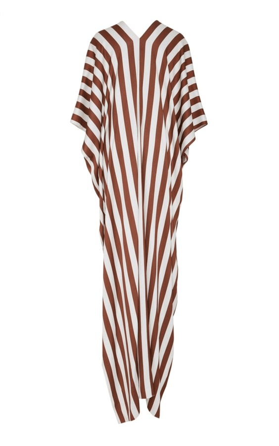 COCOA STRIPE ELEGANCE: SOFT SILK GEOMETRIC KAFTAN
