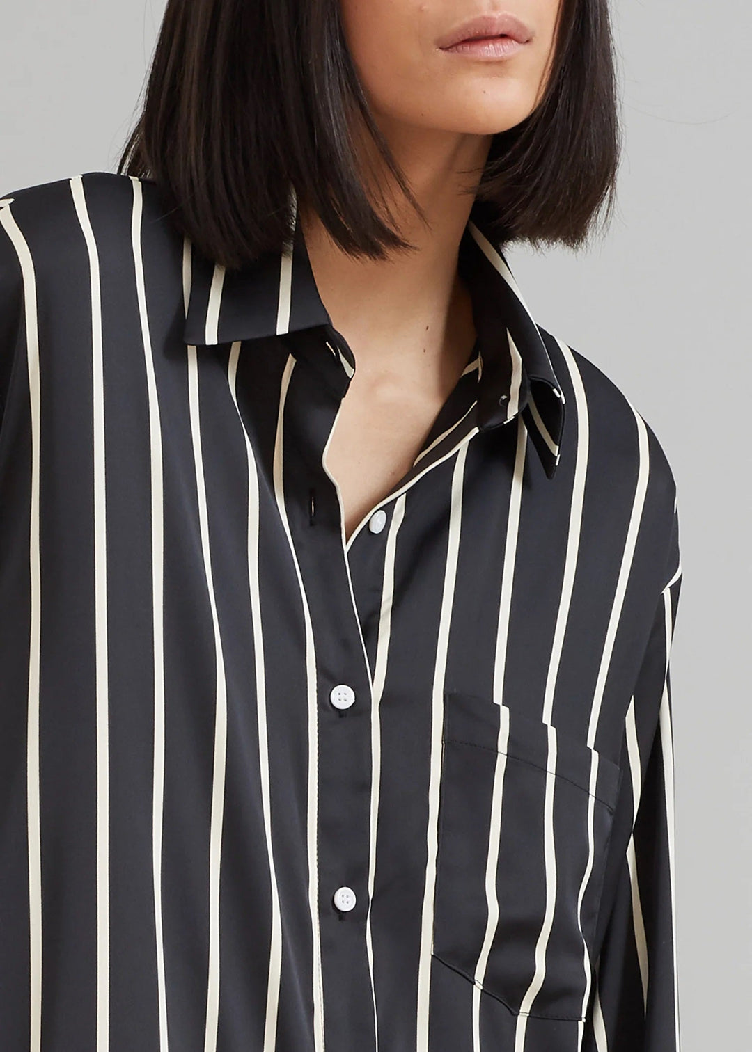 SLEEK SILK VERTICAL STRIPES SHIRT DRESS