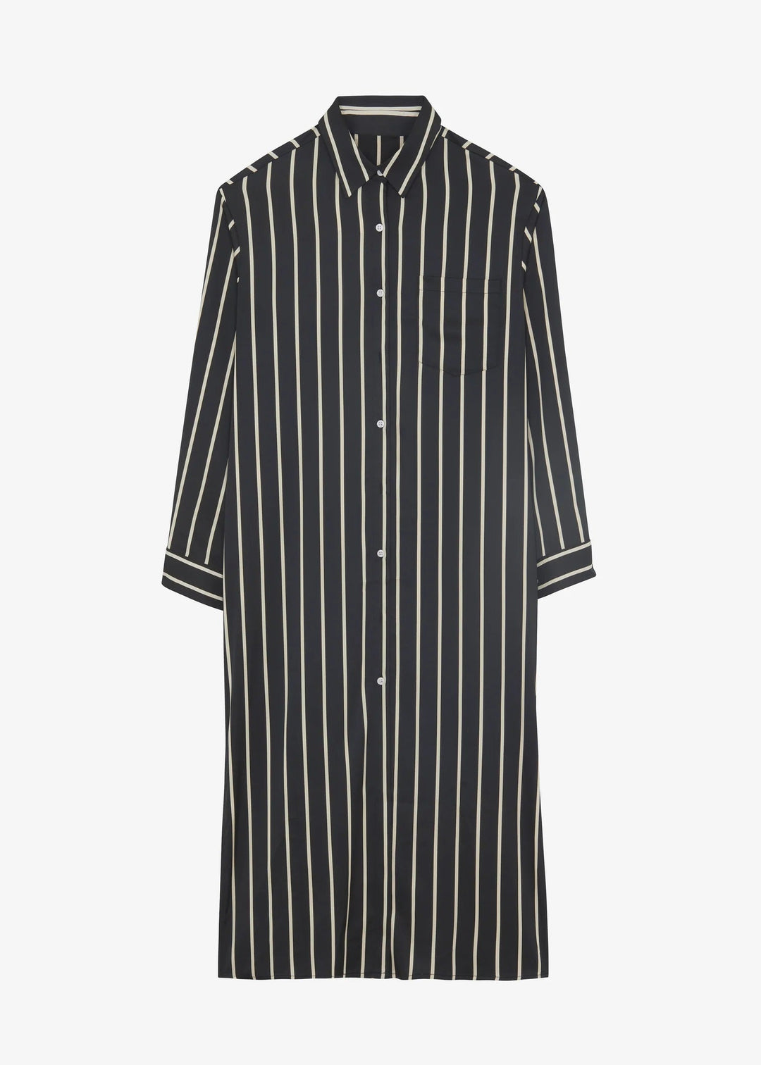 SLEEK SILK VERTICAL STRIPES SHIRT DRESS