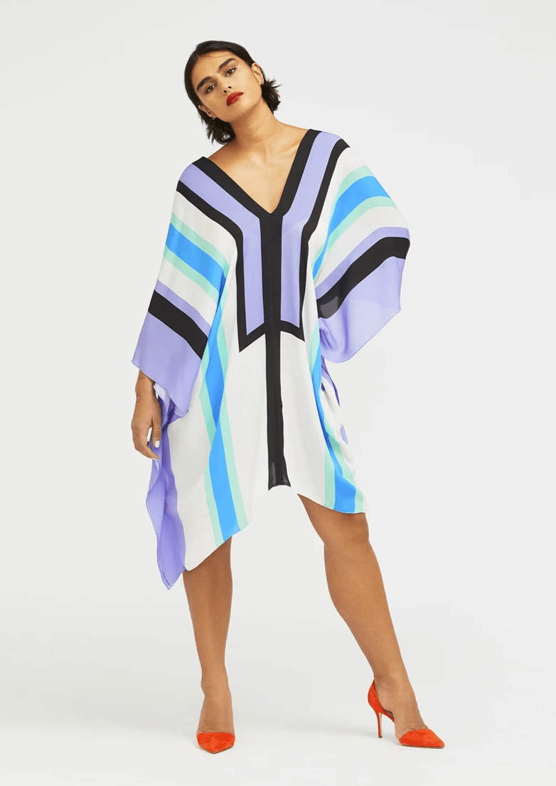 GRACEFUL GRIDS: V-NECK SILK KAFTAN IN STUNNING COLORS