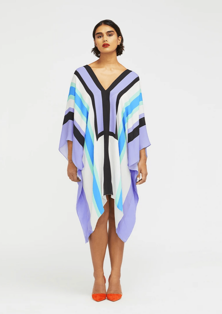 GRACEFUL GRIDS: V-NECK SILK KAFTAN IN STUNNING COLORS