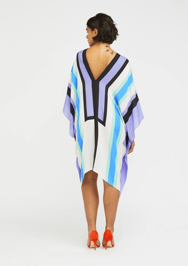 GRACEFUL GRIDS: V-NECK SILK KAFTAN IN STUNNING COLORS