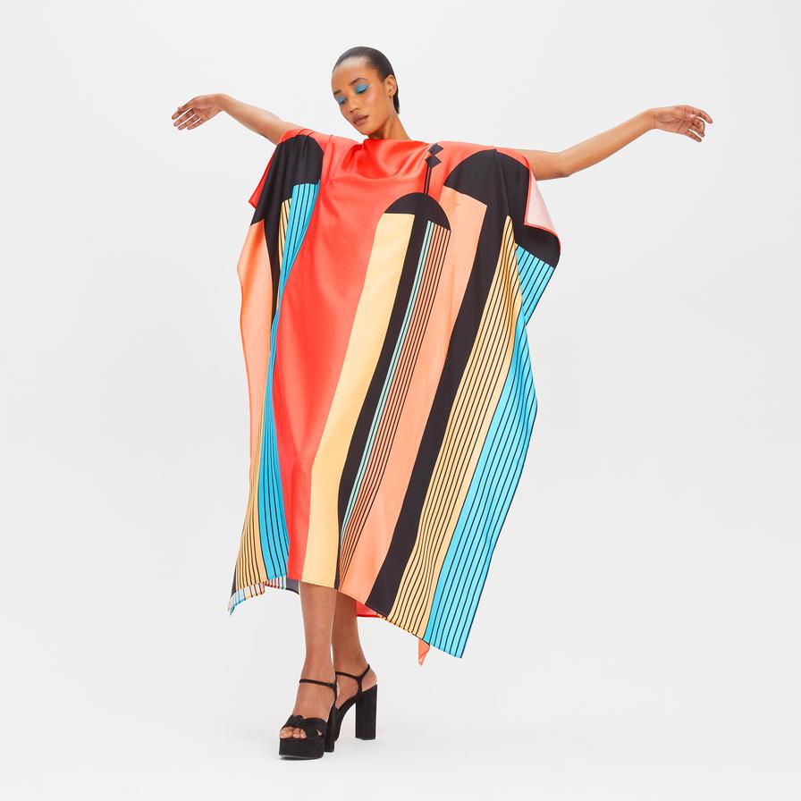 SUNSET DISCO SATIN SILK KAFTAN