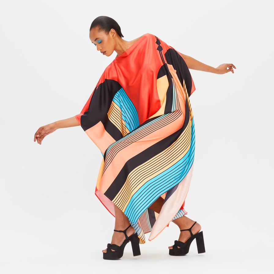 SUNSET DISCO SATIN SILK KAFTAN
