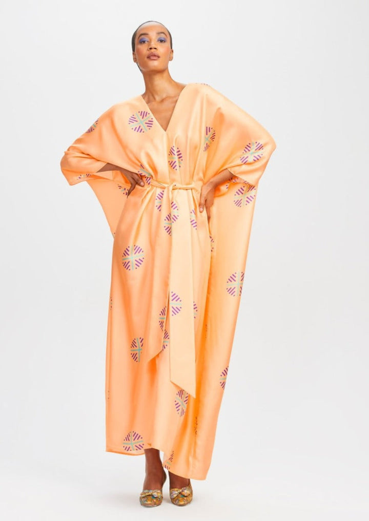 PEACH POSH: V-NECK SILK KAFTAN