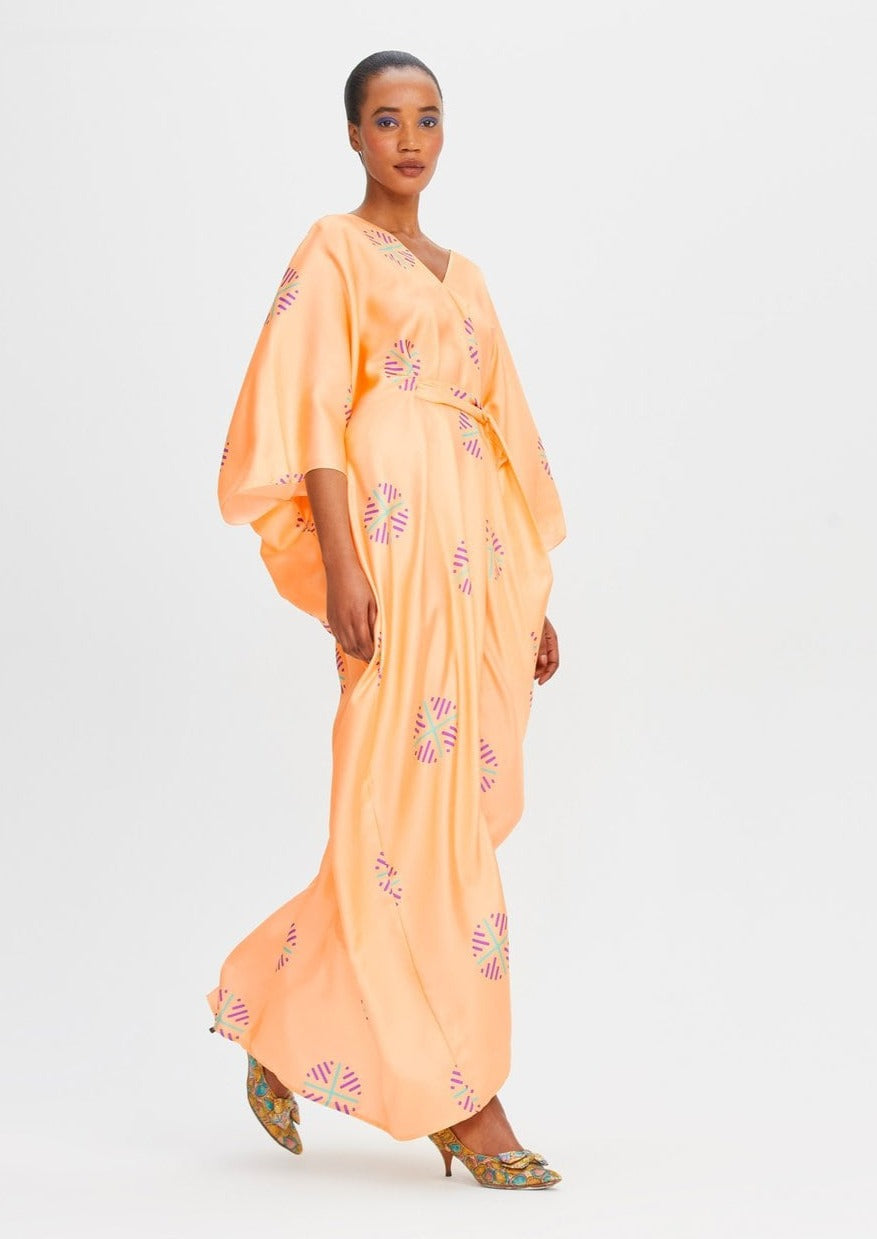 PEACH POSH: V-NECK SILK KAFTAN