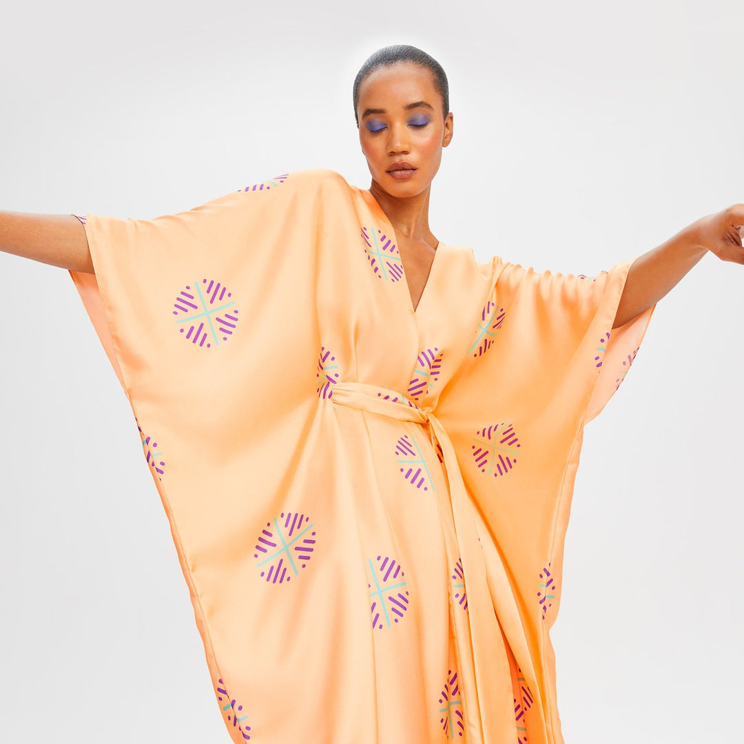 PEACH POSH: V-NECK SILK KAFTAN