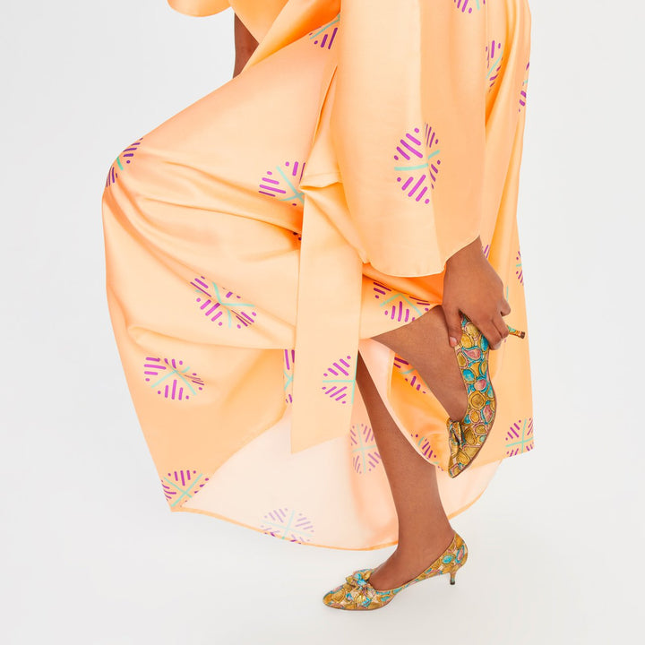 PEACH POSH: V-NECK SILK KAFTAN