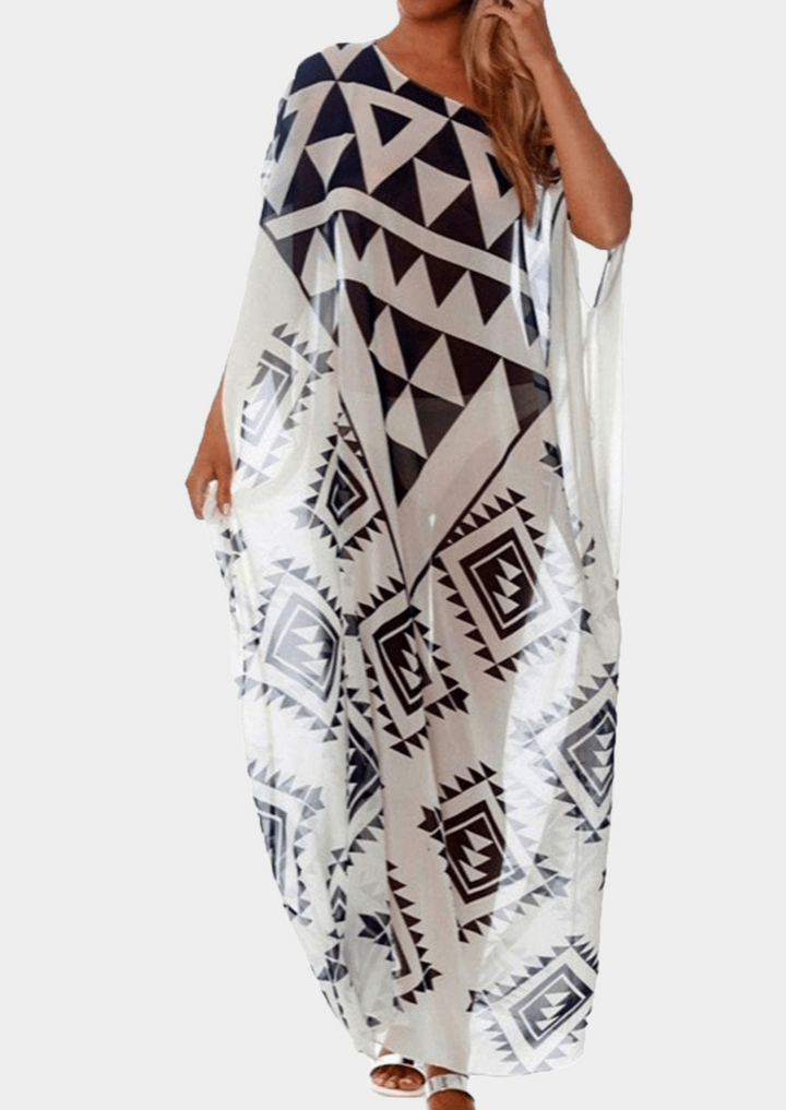GRACEFUL GOSSAMER: BOAT NECK GEORGETTE KAFTAN