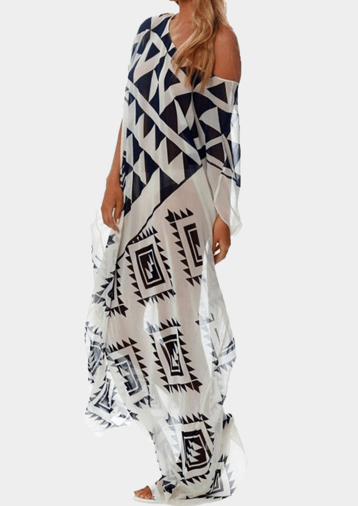 GRACEFUL GOSSAMER: BOAT NECK GEORGETTE KAFTAN