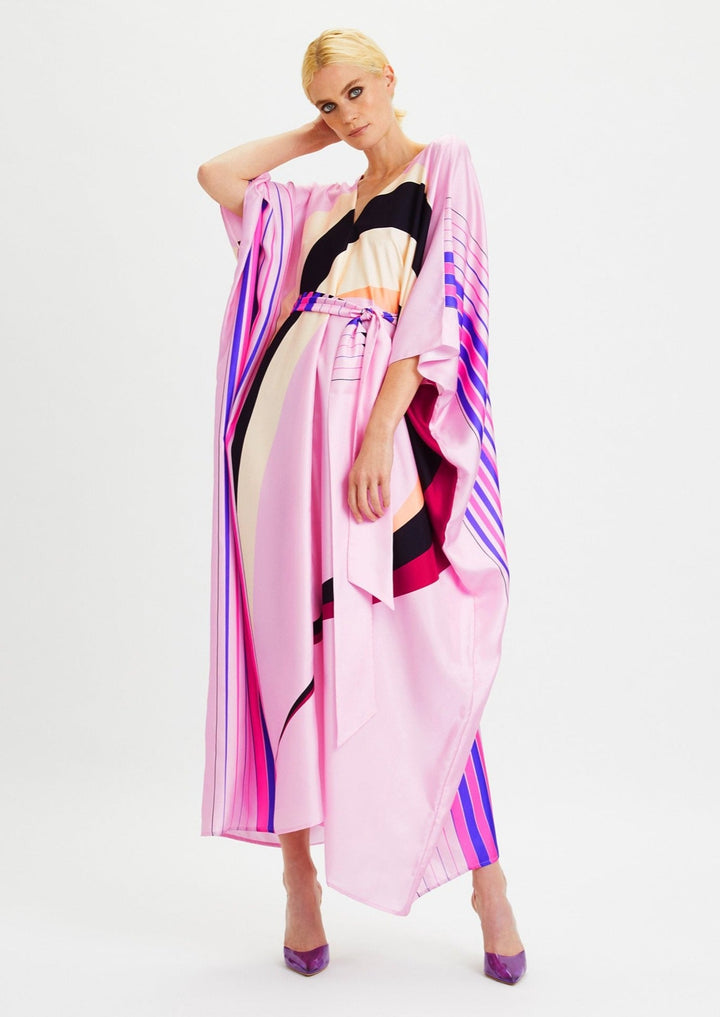 COTTON CANDY: PINK SILK GEOMETRIC KAFTAN