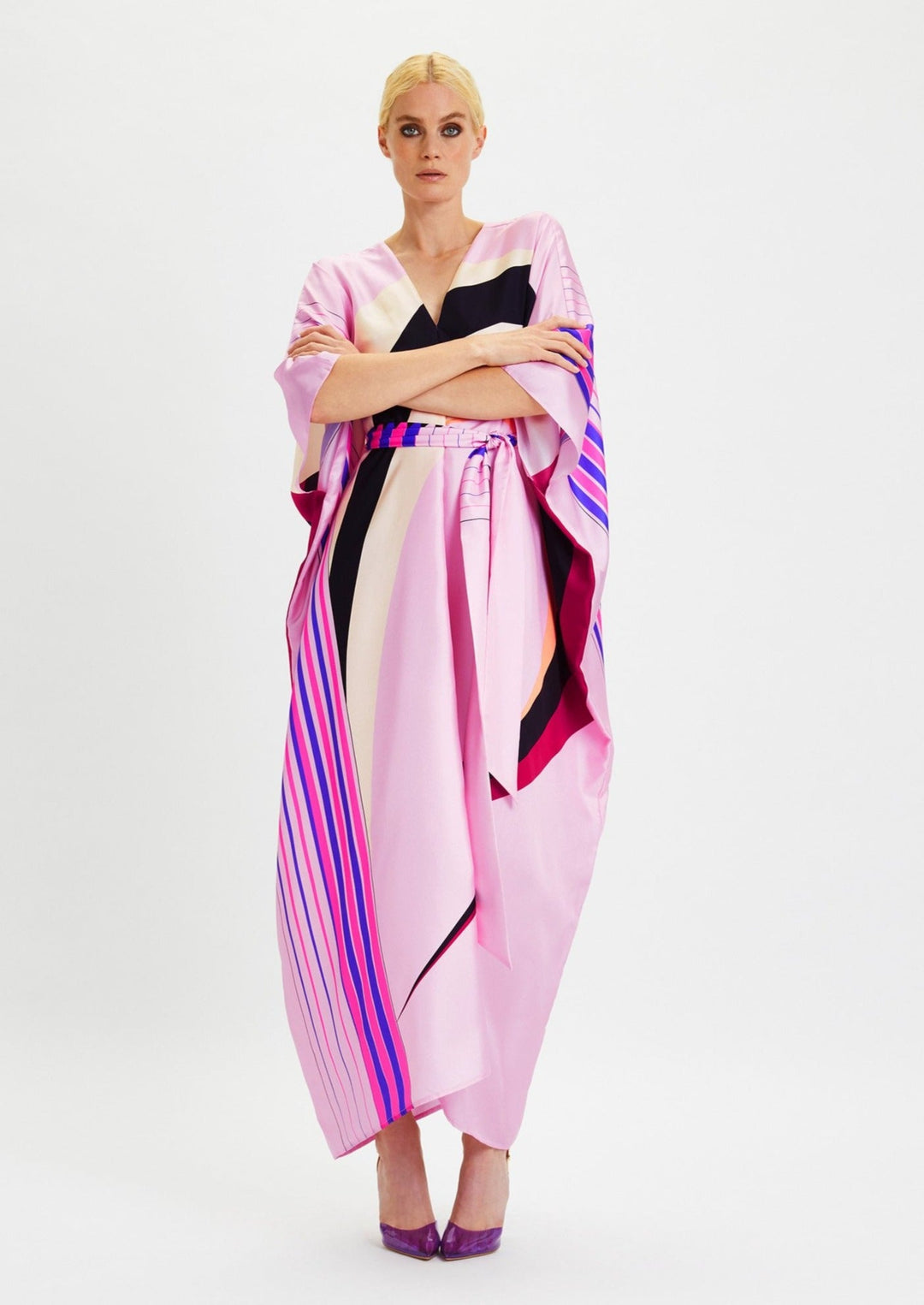COTTON CANDY: PINK SILK GEOMETRIC KAFTAN