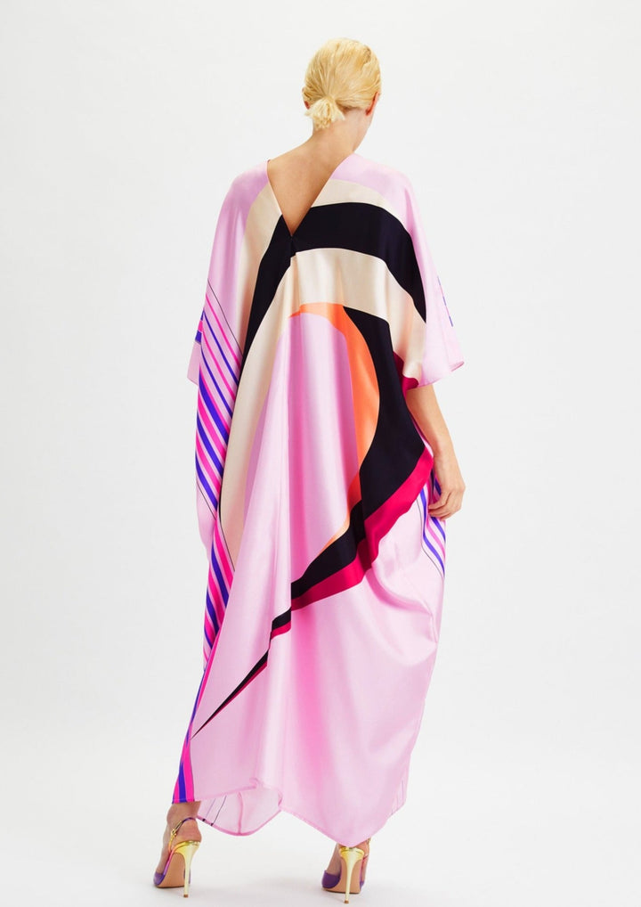 COTTON CANDY: PINK SILK GEOMETRIC KAFTAN