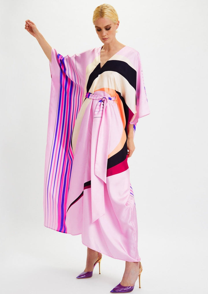 COTTON CANDY: PINK SILK GEOMETRIC KAFTAN