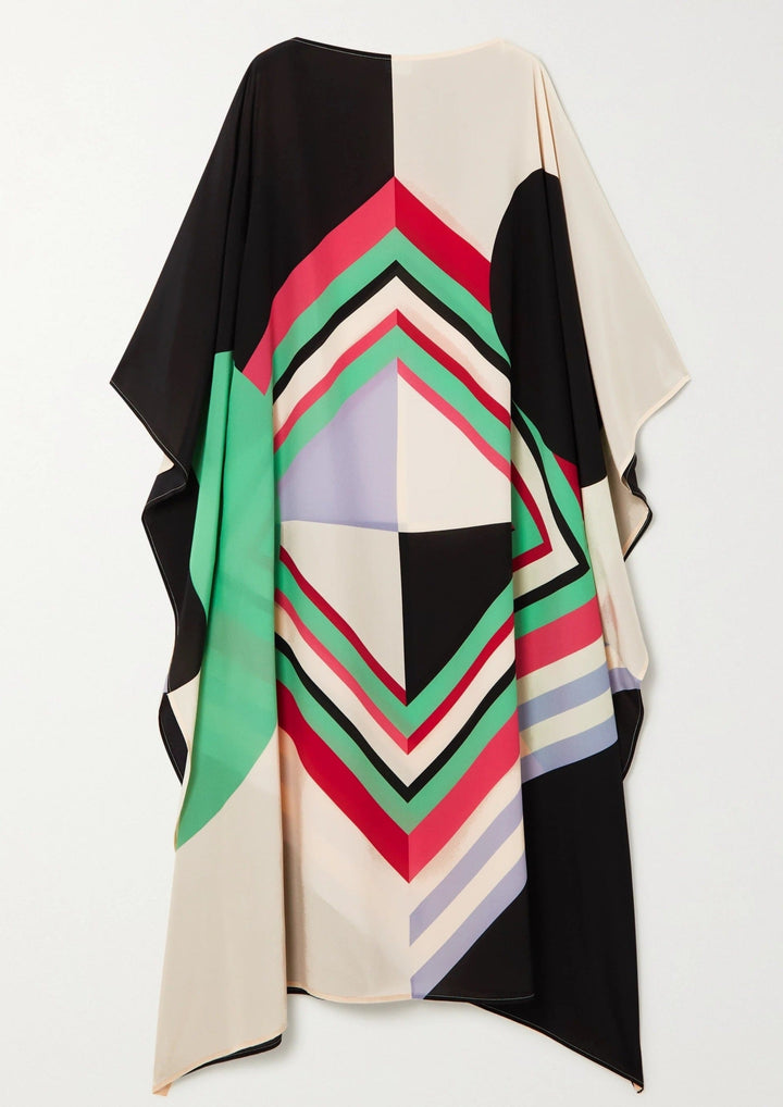 SILK QUILTED: GEOMETRIC PRINT WOMENS KAFTAN