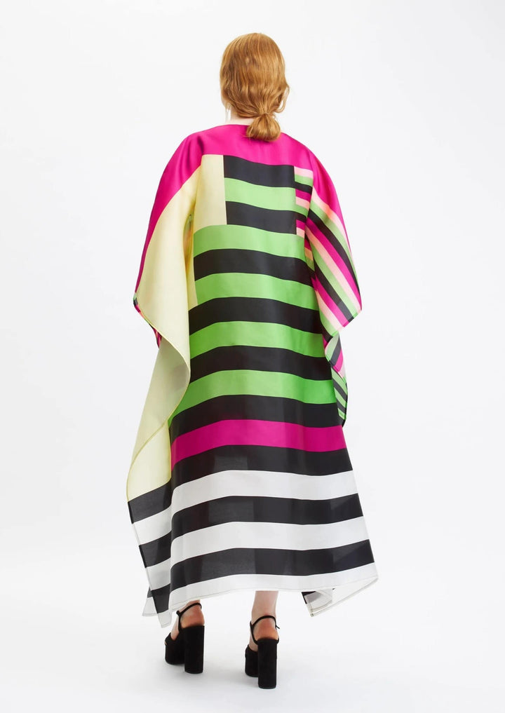 VIBRANT STRIPED SILK KAFTAN - BOLD COLOR BLOCK LUXURY WEAR
