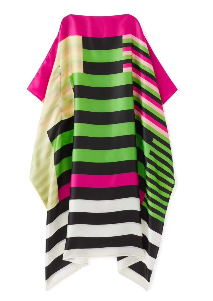 VIBRANT STRIPED SILK KAFTAN - BOLD COLOR BLOCK LUXURY WEAR