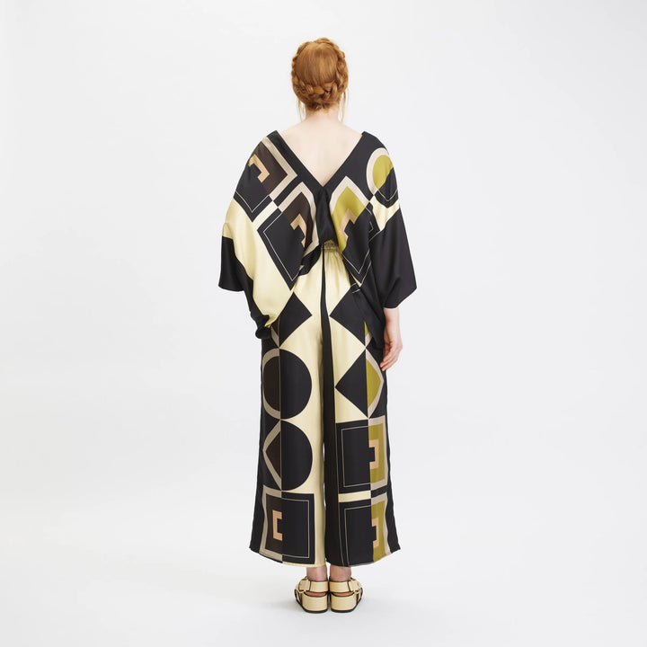 GEO BLACK AND CREAM SATIN SILK CO-ORD SET