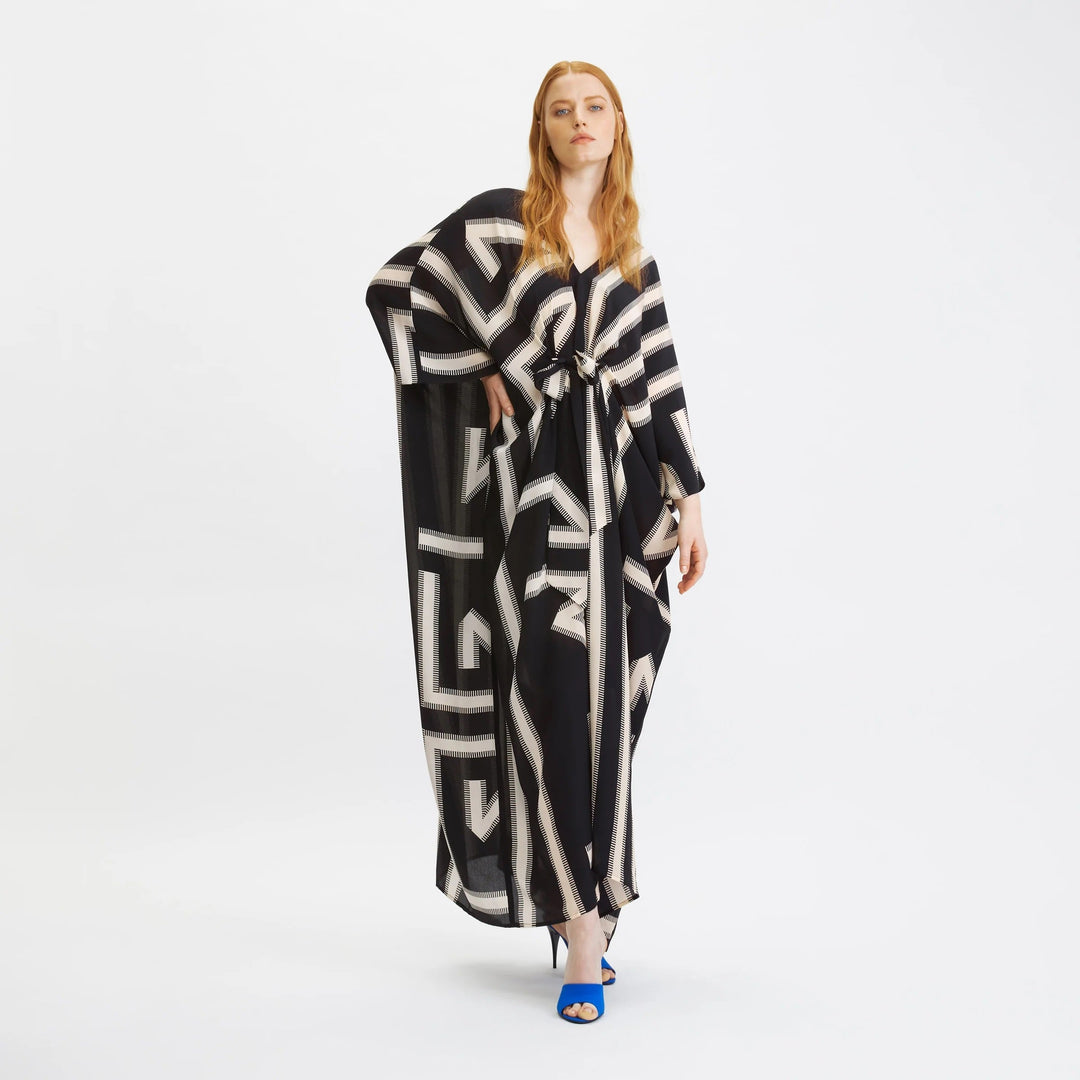 BLACK AND WHITE TRACK FRENCH MOSS KAFTAN