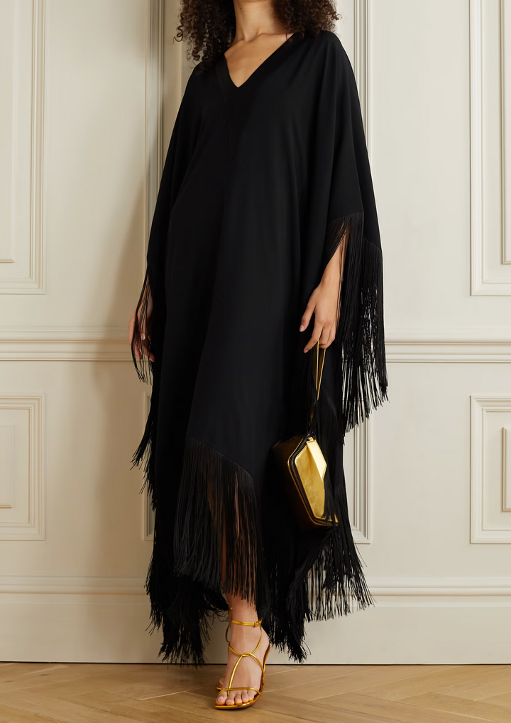 V-NECK STYLE FRINGED KAFTAN