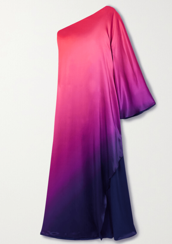 MAGENTA TO INDIGO FLOWING SILK CASCADE KAFTAN