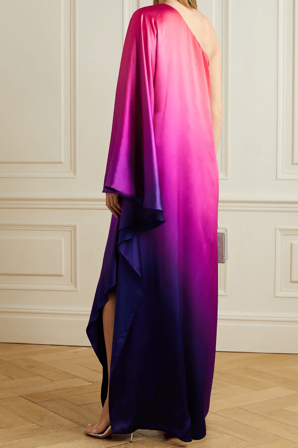 MAGENTA TO INDIGO FLOWING SILK CASCADE KAFTAN