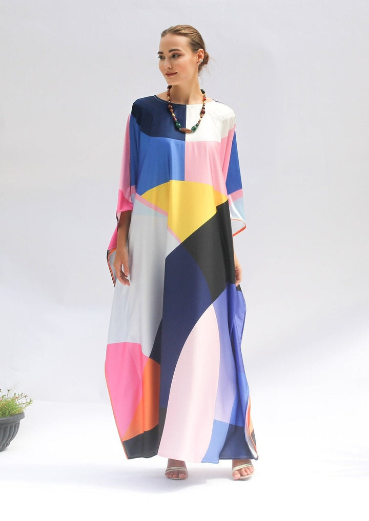Varicolored Satin Silk Kaftan
