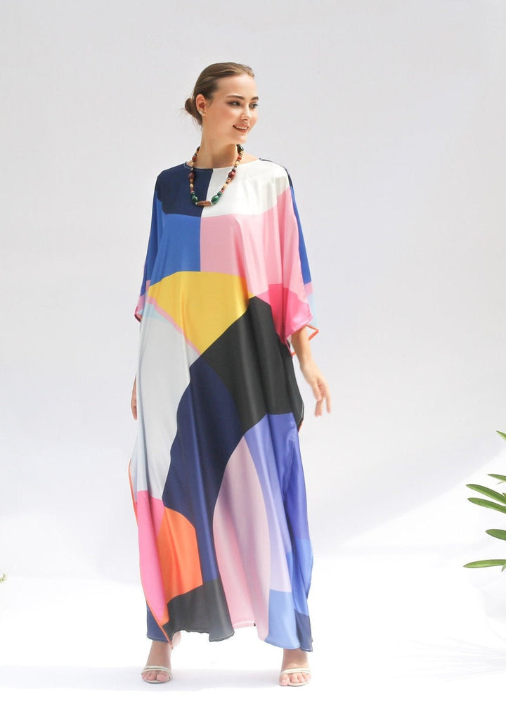 Varicolored Satin Silk Kaftan