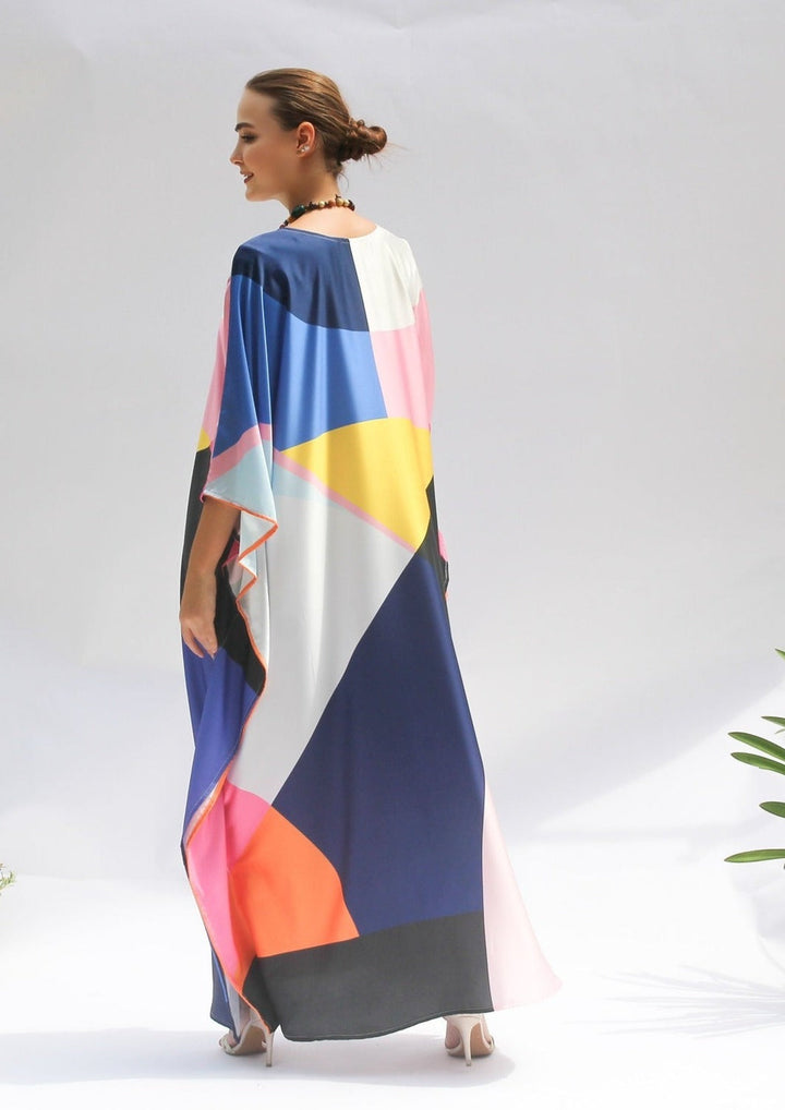 Varicolored Satin Silk Kaftan