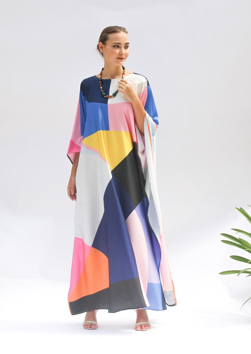 Varicolored Satin Silk Kaftan