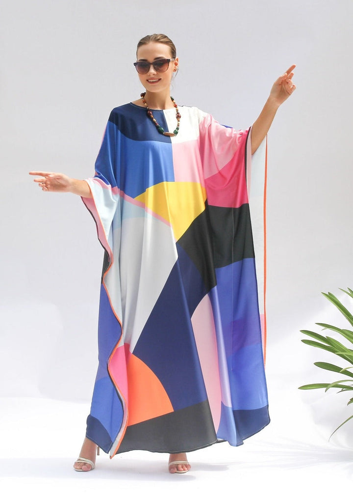 Varicolored Satin Silk Kaftan