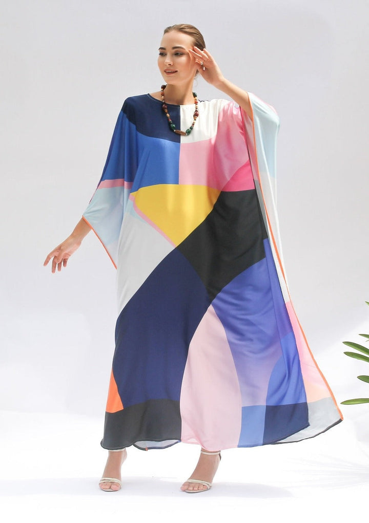 Varicolored Satin Silk Kaftan