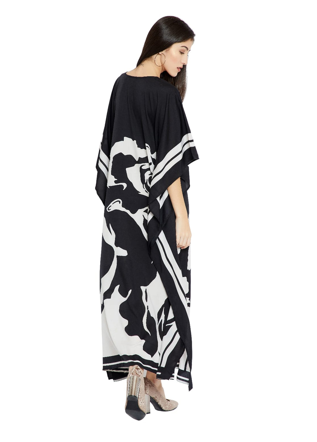 FLORAL INK: BLACK & WHITE SILK KAFTAN