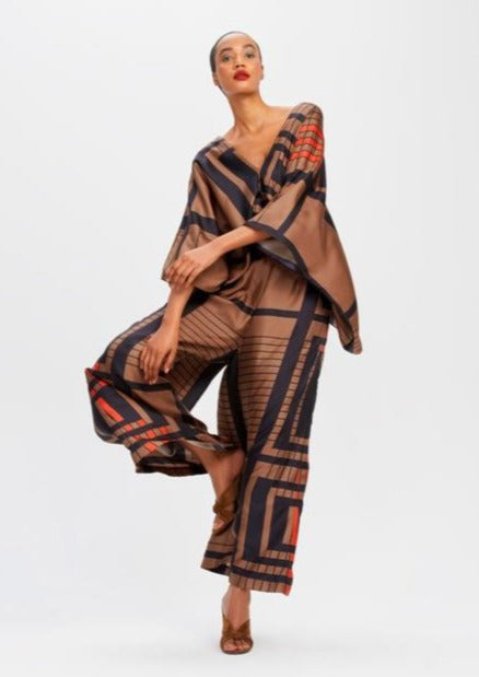 COCOA MAZE CO-ORD SET: BROWN BLISS WITH GEOMETRIC GRACE