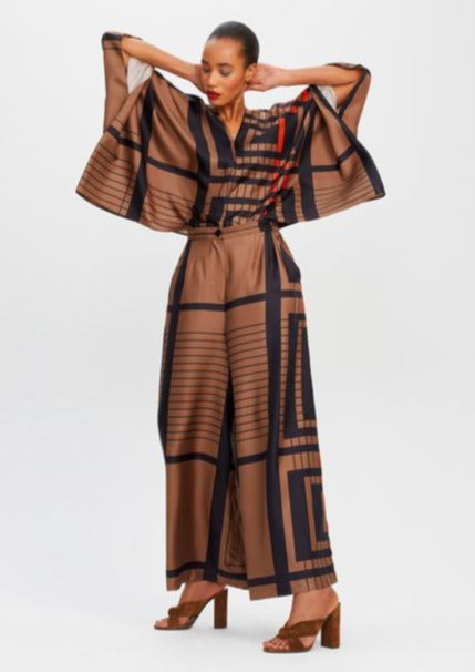 COCOA MAZE CO-ORD SET: BROWN BLISS WITH GEOMETRIC GRACE